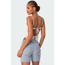 Wendy Tie Back Lacey Top - Color: WHITE, Size: XS