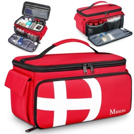 Mancro Bolsa de Primeros Auxilios Vacía, Botiquin de Emergencia Portátil con Múltiples Bolsillos y Organizador para Paramédicos, Viaje, Camping y Hogar, Rojo