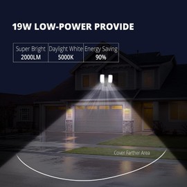 UME 2 Pack 19W LED Flood Light Motion Sensor Outdoor, 2 Adjustable Head, 2000LM, 5000K, IP65 Waterproof, Dusk to Dawn Security Light with Photocell for Exterior,Outside,Garage,House(Black)