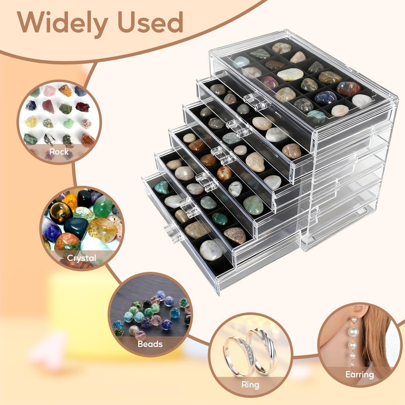 Rock Collection Box, 108 Grid Rock Collection Display Case, Crystal