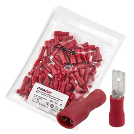Chanzon 100pcs UL Listed 4.8mm Male & Female Spade Connector Quick Disconnect Kit Red Semi-Insulated PVC Red 16 17 18 19 20 21 22 awg Gauge Wire Crimp Terminal Electrical Assorted 4.8 x 0.8 mm 3/16'