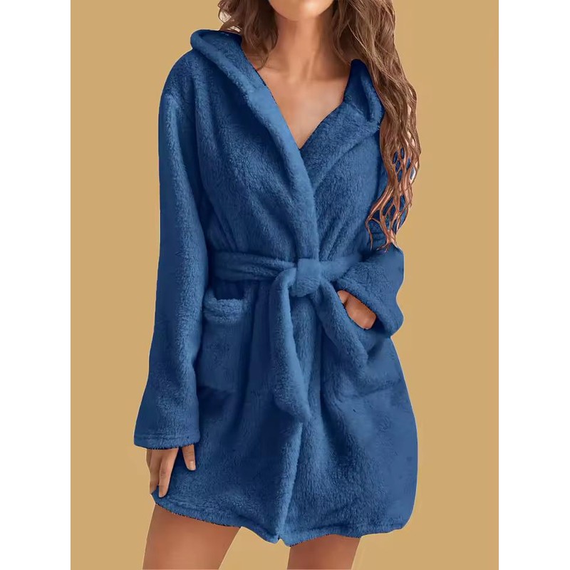 Women's Hooded Fleece Robe with Waist Belt – Cozy Layer