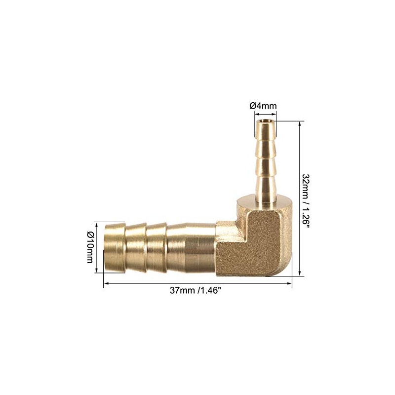 sourcing map 10mm to 4mm Barb Brass Hose Fitting 90