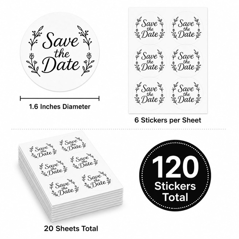 Save The Date Envelope Seal Stickers: 120 Wedding Labels