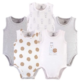 Touched by Nature Unisex Baby Organic Cotton Bodysuits, Milk & Cookies, 6-9 Months