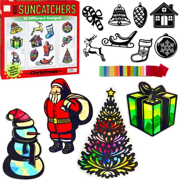 Hapinest Christmas Suncatchers Window Art Craft Kit for Kids Boys and Girls Ages 5 Years and Up