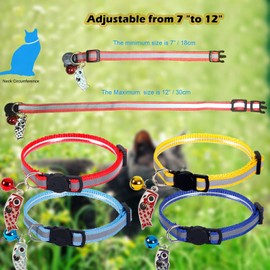 7 Pack Reflective-Breakaway Cat Collars with Bells, Adjustable 7-12in Cute Kitty Collar, Safe & Stylish Collars for Cats, Girl Cats, Male Cats, Pet Supplies,Fish Pendants, Accessories(Blue)
