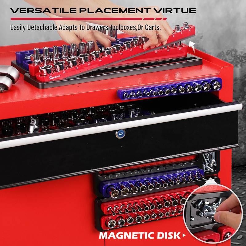 Magnetic Socket Holder Organizer Set: 6-Piece Detachable 1/2 3/8 1/4