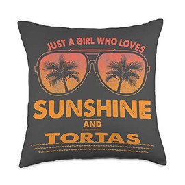 Tortas Sunshine Swag Just A Girl Who Loves Sunshine and Tortas Sunglasses Throw Pillow, 18x18, Multicolor