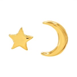 Collar de Luna - Set de Joyeria - Chapa de Oro Calidad Premium o Rodio -Set Luna y Estrella - Aretes de Luna - Juego de Joyeria Lunar - Set de estrella - Sol y Luna - Elegantia Jewelry (Luna Y Estrella Aretes)