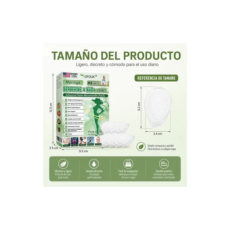 Parche Avanzado Con Nanoagujas Moringa Berberine 10 En 1