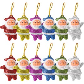 12 Pcs Christmas Tree Decoration Xmas Ornaments Santa Claus Doll Pendant Colorful Glitter Hanging Ornaments Craft for Christmas Tree Gifts Home Doors Windows Decorations Party Supplies