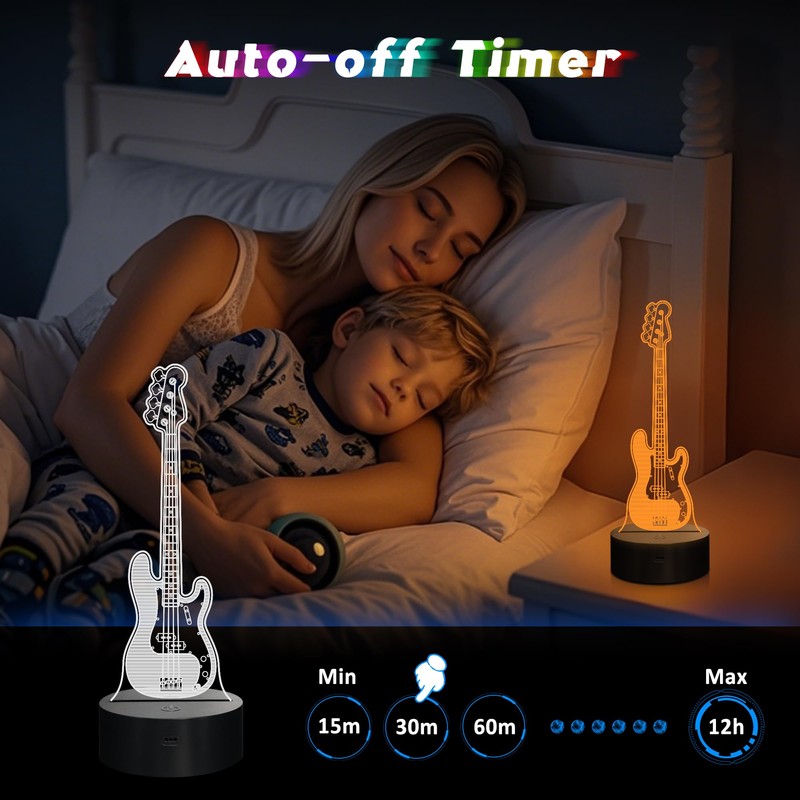 CoolGift Mart Bass Guitar Night Light, 3D LED Optical Illusion