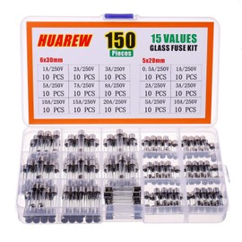 HUAREW 15 Values 150 Pcs Fast Blow Glass Fuses 250V Volt 5x20 mm 0.5 1 2 3 5 10 A 6x30 mm 1 2 3 5 7 8 10 15 20 A amp Assortment Kit