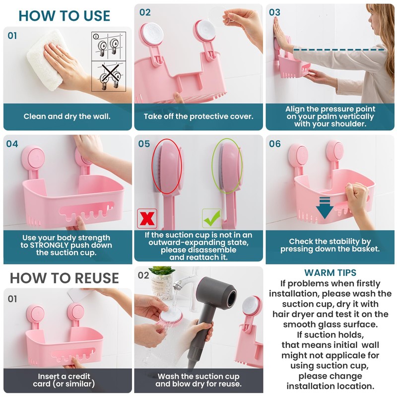 TAILI Suction Shower Caddy, Wall Mounted Bath Organizer Shelf for