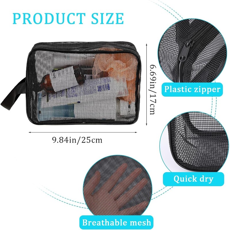 1PC Black Mesh Shower Caddy Toiletry Bag, Dorm Room Portable