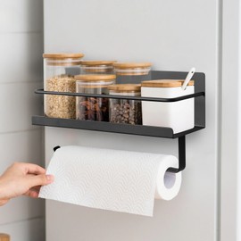 ahomrt 2 PCS Magnetic Spice Rack Organizer with Paper Towel Holder for Refrigerator and Oven, Black Fridge Organizers and Storage Can Hold spices, Pepper, Small Things, Paper Towel