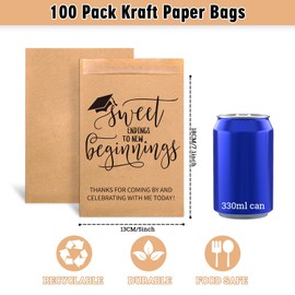 JarThenaAMCS 100Pcs Graduation Candy Cookie Treat Bags Sweet Endings to New Beginnings Congrats Grad Self-Adhesive Buffet Treat Kraft Paper Gift Bags for 2025 Class School Party Supplies?5 x 7.1 In