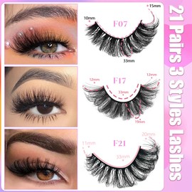 21 Pairs Mink Fluffy Lashes 3 Styles Russian Strip Lashes Cat-eye Lashes Natural Look Faux Lashes Mink D Curl Luxury Soft Fake Eyelashes Dramatic Wispy Faux Eyelashes 3D Fake Lashes By Anforlin