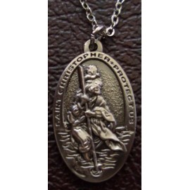Saint CHRISTOPHER "PROTECT US" Pendant with Necklace