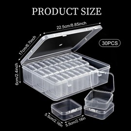 30 PCS Bead Organizer Box, 5,5 x 5,5 x 2cm,Small Clear Plastic Bead Storage Containers, Hinged Lid Craft Storage Box for Jewelry Making DIY Bracelets Beading Nails Screws Seeds Small Parts