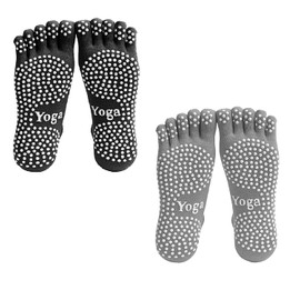 Bethany Home Yoga Socks, Five Toes, 2 Pair Set, Anti-slip, Pilates Socks, Spots, Moisture Wicking, Breathable, Unisex, Black