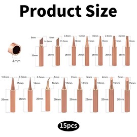 Wjelet Pack of 15 Soldering Tips Set, 900 m Replacement Tips, Lead-Free Soldering Iron Tips Made of Pure Copper, Compatible with Hakko, Yihua, Atten and More, for Soldering Station, Welding, Soldering