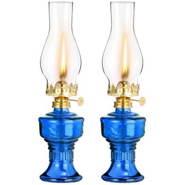 2 Pcs Chamber Oil Lamps for Indoor Use Vintage Kerosene Lamp Rustic Hurricane Kerosene Lantern with Adjustable Fire Wick Lighting Oil Lantern for Home Emergency Lighting, 13'' High(Blue)