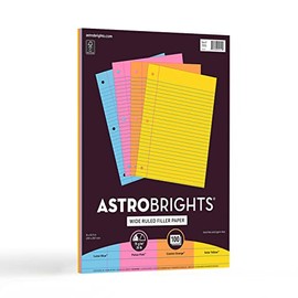 Astrobrights® Filler Paper, 8" x 10 1/2", Wide Ruled, 20 Lb, FSC® Certified, Assorted Colors, Pack Of 100 Sheets