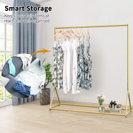 BOSURU Gold Pipe Clothing Racks Freestanding, Modern Metal Clothes Rack Heavy Duty, Easy Assemble Clothing Rack for Hanging Boutiques and Bedroom 59" L