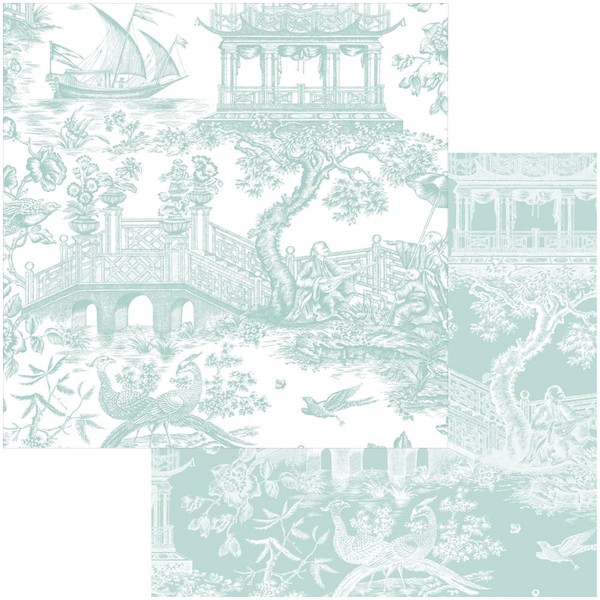 Caspari Chinoiserie Toile Reversible Gift Wrapping Paper in Robin's Egg