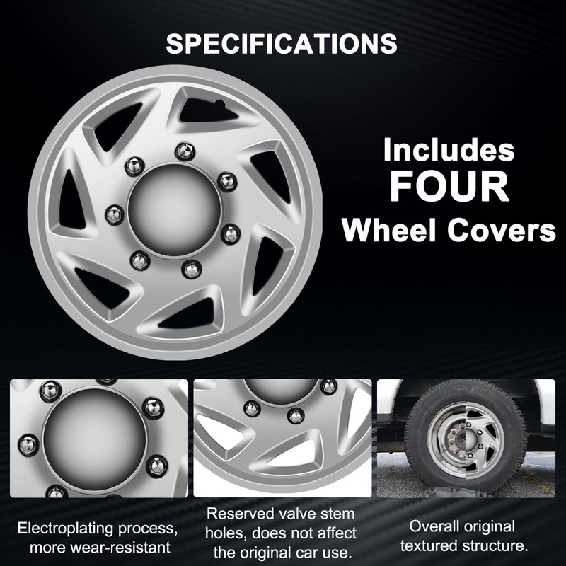 TULALUX Chrome Hubcaps Compatible with Ford F250 F350 E150 E250