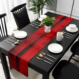 Red Black Ombre Cotton Linen Table Runner 13 x 72 inch Farmhouse Modern Abstract Aesthetic Non-Slip Rectangular Dining Table Decor for Wedding Party Holiday Dinner