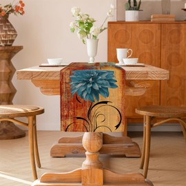 Table Runner Orange Retro Table Runner with Flower Farmhouse Table Decoration Rustic Oil Painting Table Runner Accent Table Decorative Cloth 40x240cm for Kitchen Coffee Holiday Party Wedding