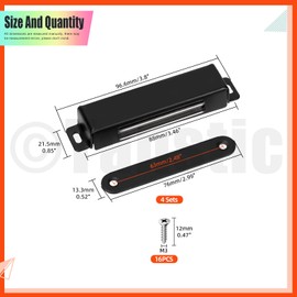 Tanstic 8Pcs Magnetic Cabinet Door Catch Magnetic Door Catch Cabinet Door Magnetic Catch Cabinet Magnetic Catch with Screws for Kitchen Door Closet Drawer(60lb, Black)