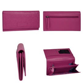 bruno banani Large Wallet in Landscape Format Real Leather Women's Double Press Stud 13 Card Slots Lightweight Cowhide Leather 022054, Pink, Casual