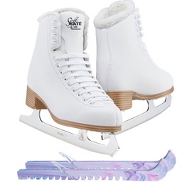 Jackson Classic JC381 Fleece Lining Figure Ice Skates - Girls 1 - Bundle with Skate Guards
