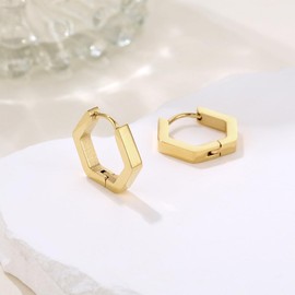 AFCJLTO 2 x hoop earrings for women, hexagon earrings for women, geometric hexagon earrings, hypoallergenic, gift idea for women, minimalist and fashionable, gift for women, gold