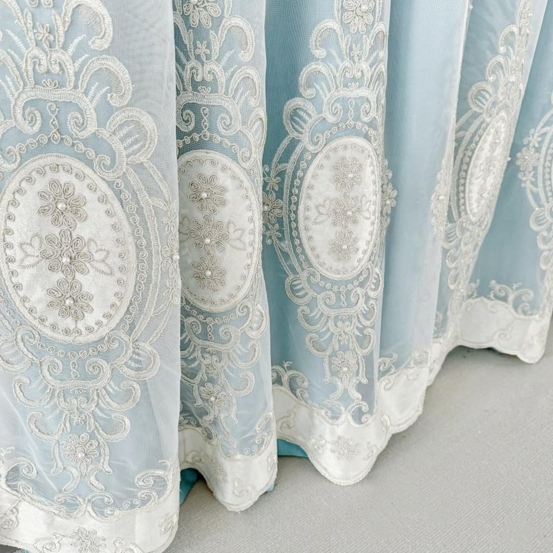 Amidoudou 1 Pair European Double Layer Curtains with Valances for