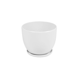 White ceramic 13 cm planter with saucer, BARREL series