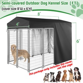 Iceberg Elf Outdoor Dog Black Cover Half Coverage for 8'Dx4'Wx6'H 600D Heavy Duty Waterproof Kennel Covers for Dog Cages(Cover Only)