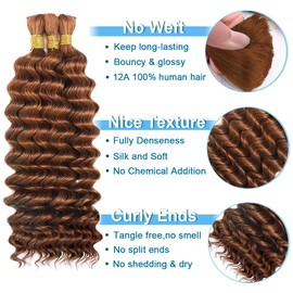 CIFENDIN Human Braiding Hair for Boho Braids Human Hair 22 Inch 110g Curly Boho Bulk for Braiding Knotless 12A Deep Wave Bohemian 3 Bundles/Pack Color 30 Auburn Ginger