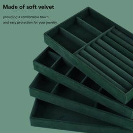 AIRZSNRY Stackable Jewelry Organizer for Drawer, Velvet Jewelry Storage Inserts, Jewelry Holder Tray for Dresser Stacking Accessories Display for Drawers(Green,1 Set)
