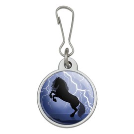 GRAPHICS & MORE Black Friesian Horse Rearing Up in Storm Jacket Handbag Purse Luggage Backpack Zipper Pull Charm