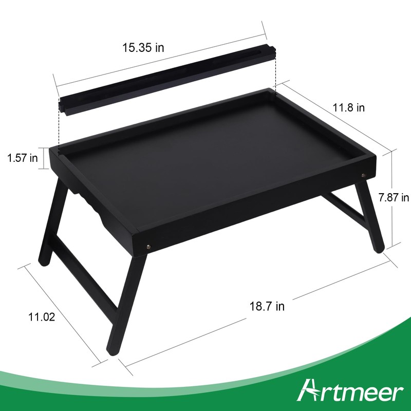 Artmeer Bamboo Bed Tray Table with Folding Legs, Phone/Tablet Holder,