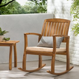 Christopher Knight Home Selma Acacia Rocking Chair with Cushion, Teak Finish