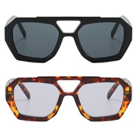 Retro 70s Aviator Sunglasses Womens Men Hexagonal Square Trendy Designer Inspired Vintage Double Bridge Shades DSR039C1