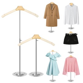 Eunika 2 Pack Adjustable T Shirt Display Flexible Shoulder Stand, Portable Metal Shirt Rack Display Stand Garment Coat Holder for Clothing Garment Coat Retail Vendor, Cloakroom,17-31.5 Inch,Beige