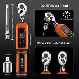 coobeast Digital Torque Wrench, 3/8 Drive Electronic Torque Wrench Set with Preset Value(0.66-44.29 Ft-lbs./0.9-60Nm), Buzzer and LED Flash Five Units of Measure Torque Wrench for Bicycle, Bike