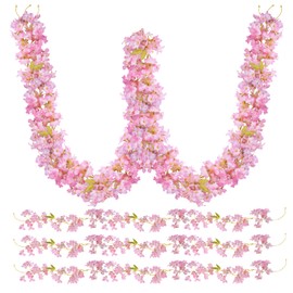 Foshird Pack of 3 Artificial Flower Garland Decoration 1.8 m Pink Jasmine Artificial Flowers Hanging for Garland Wedding Flower Wall Room Decor Garden Party